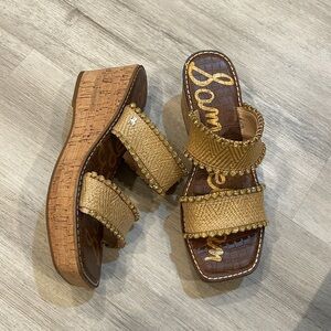 Sam Edelman Angelina Double Strap Slip On Open Toe Wedges Sandals Size 9.5